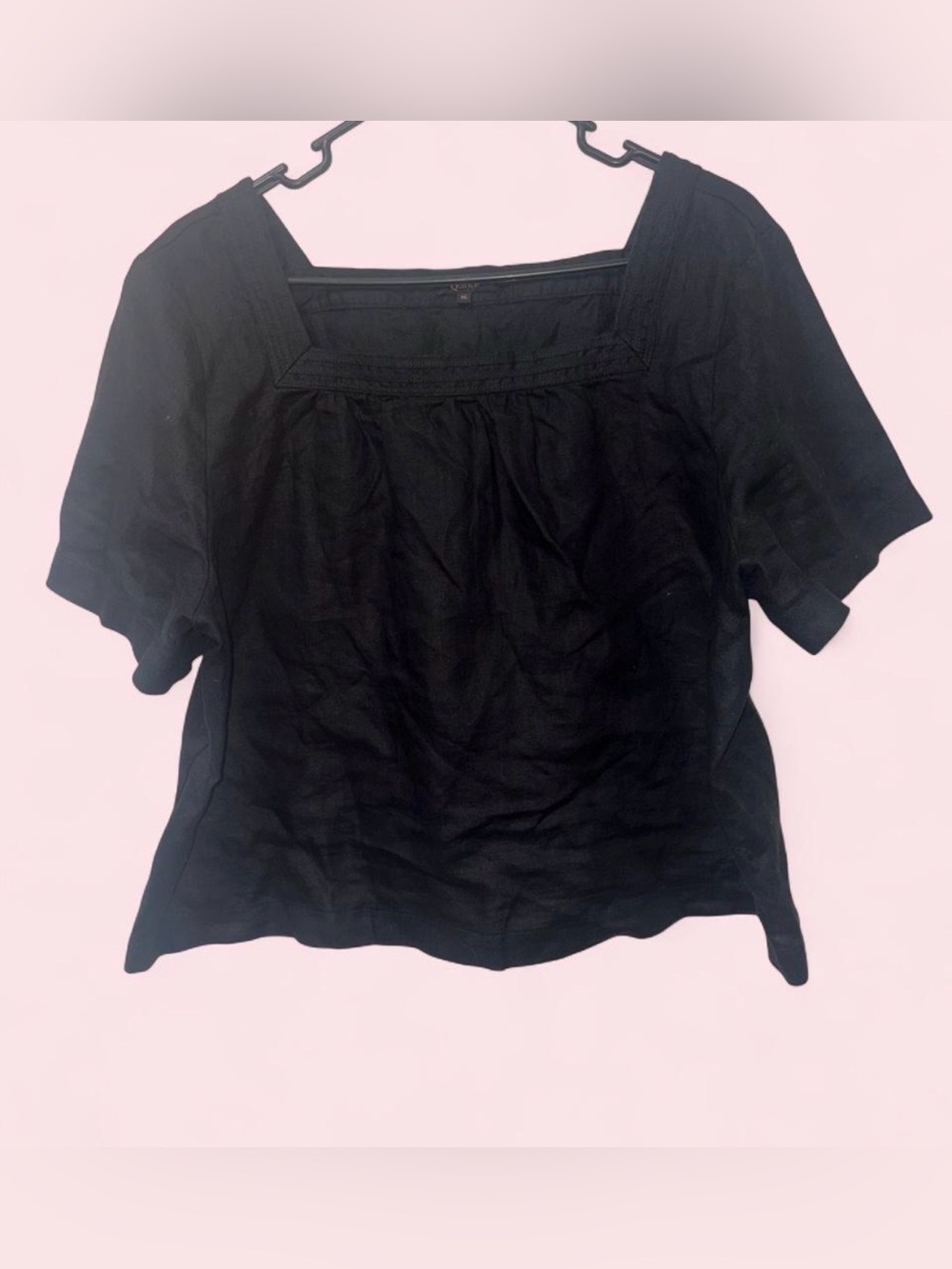 Quince Black Square-Neck Short Sleeve Blouse